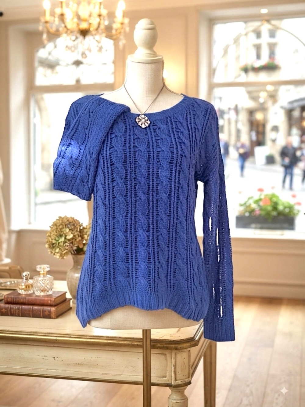 OLIVE & OAK Royal Blue Lightweight Long Sleeve Cable Knit Sweater Layering Piece